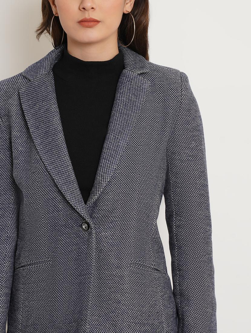 blue solid casual blazer - 20068333 - Standard Image - 4