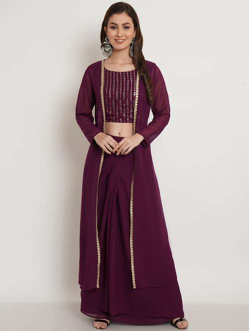 women purple round neck fusion set - 20068357 - Standard Image - 0
