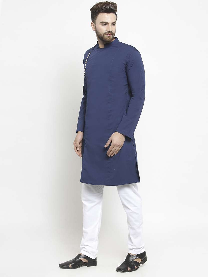 navy blue solid long kurta - 20068364 -  Standard Image - 1