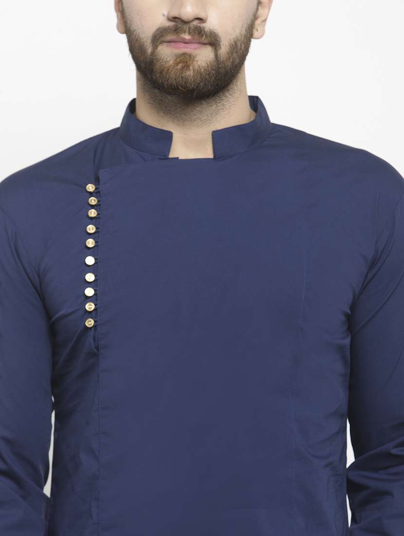 navy blue solid long kurta - 20068364 -  Standard Image - 4