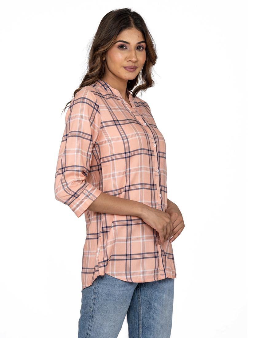 mandarin neck checkered shirt - 20068409 -  Standard Image - 1