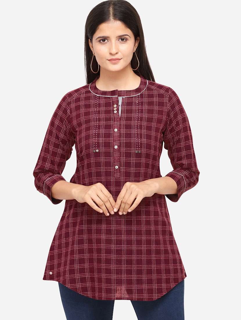 maroon checks regular tunic