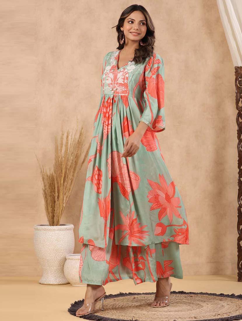 printed flared kurta palazzo set - 20068457 -  Standard Image - 1