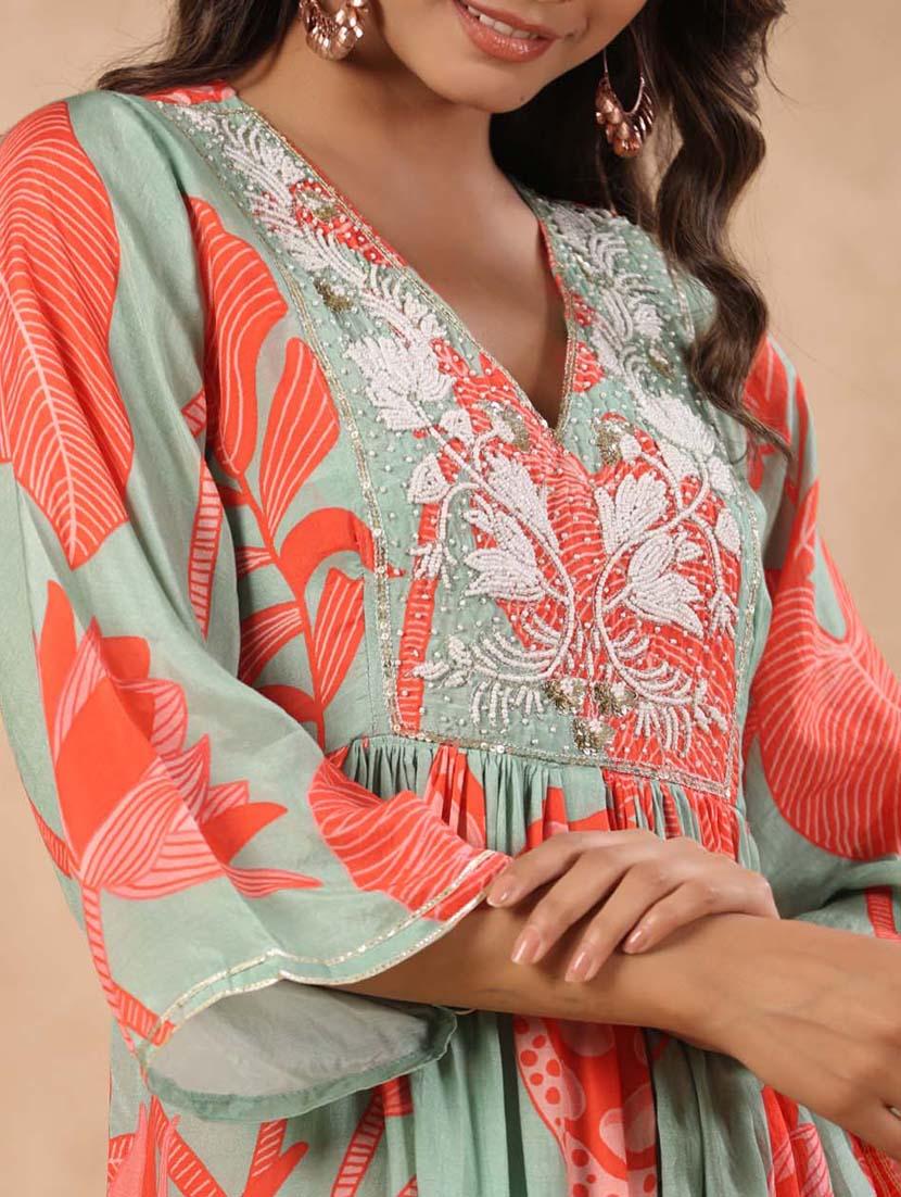printed flared kurta palazzo set - 20068457 - Standard Image - 4