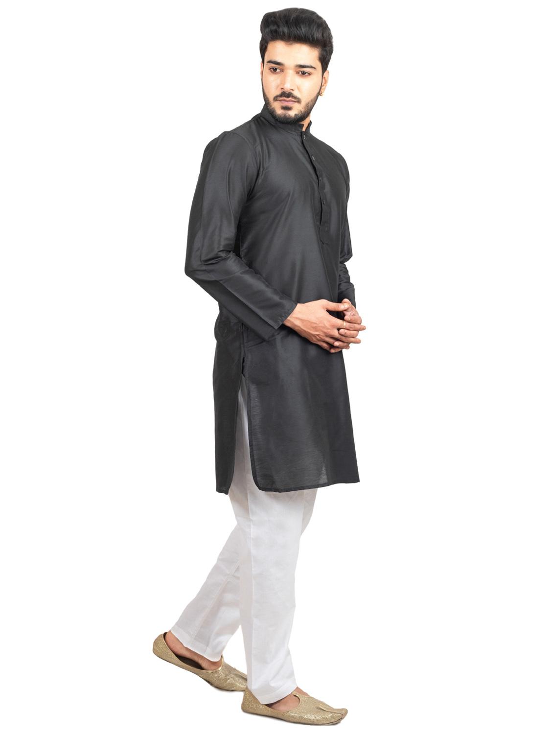 mandarin neck solid kurta pyjama set - 20068683 - Standard Image - 1