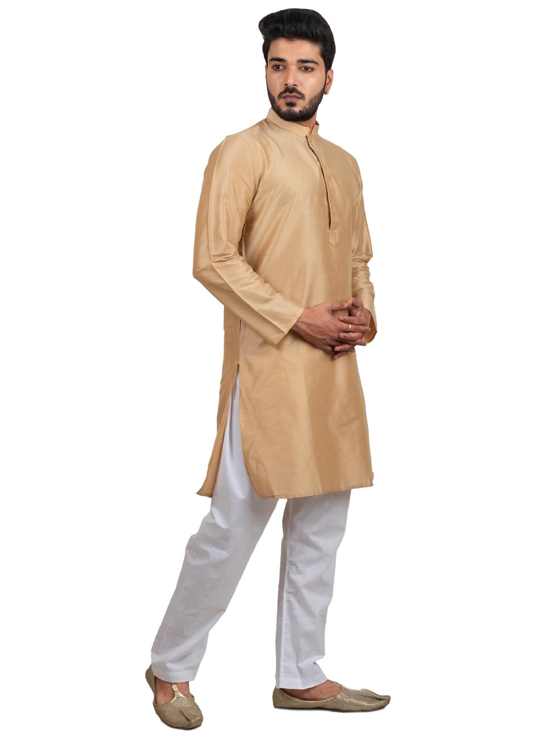 mandarin neck solid kurta pyjama set - 20068684 - Standard Image - 1