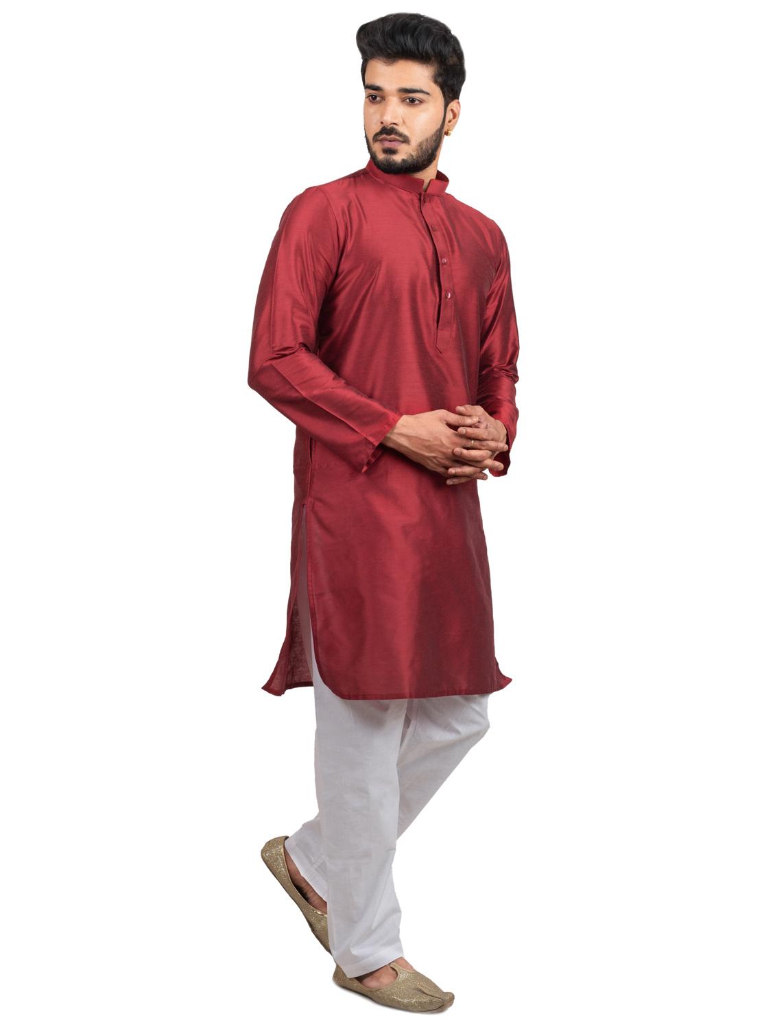 mandarin neck solid kurta pyjama set - 20068685 - Standard Image - 1