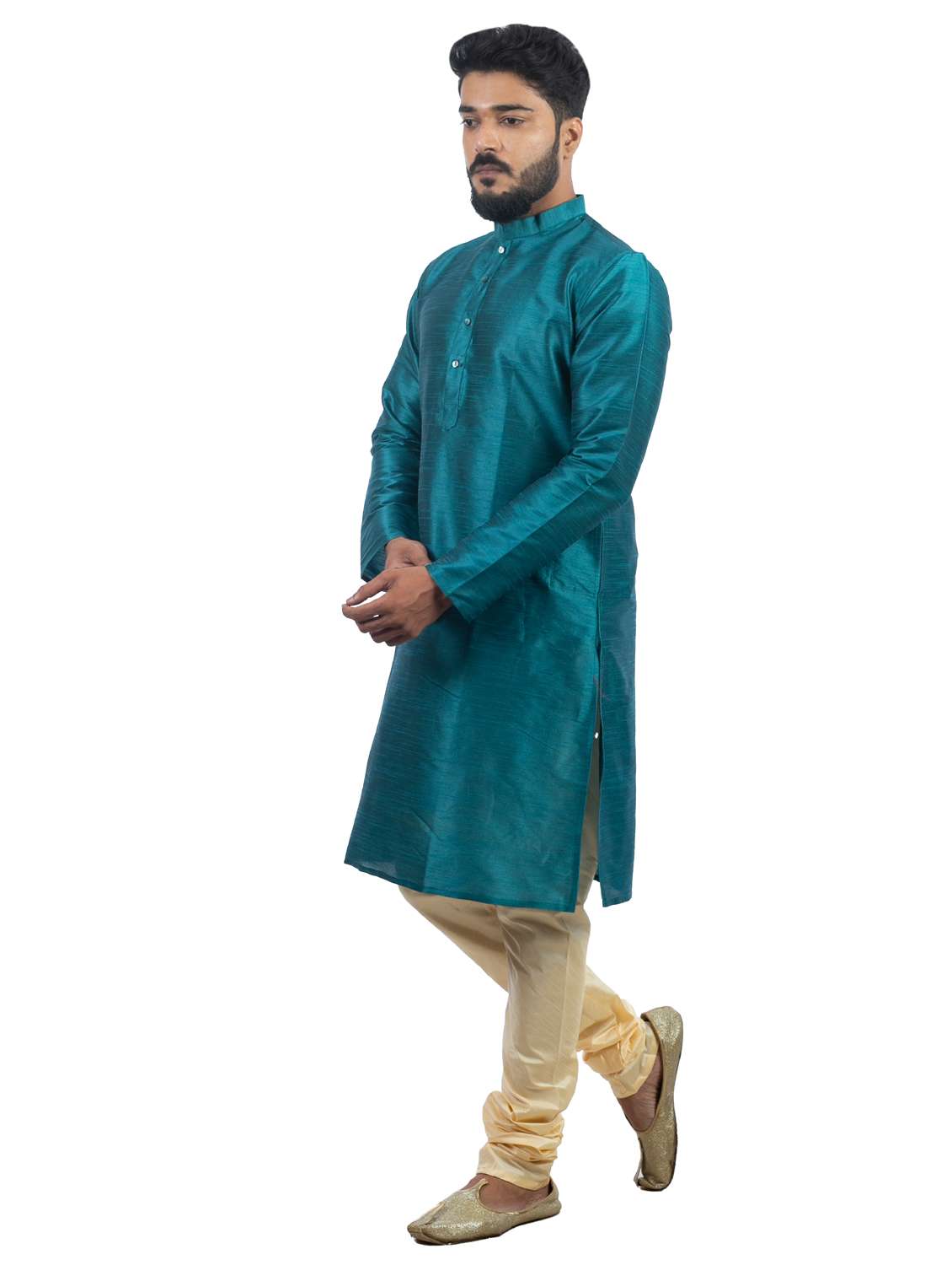 men mandarin neck solid kurta churidar set - 20068688 - Standard Image - 1