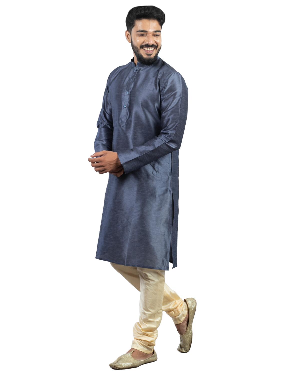 mandarin neck solid kurta pyjama set - 20068694 - Standard Image - 1