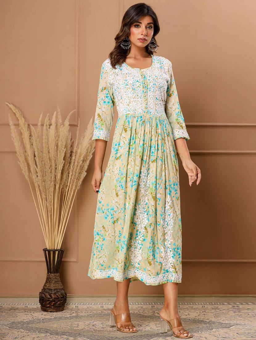 embroidered fit & flare ethnic dress - 20069292 -  Standard Image - 1