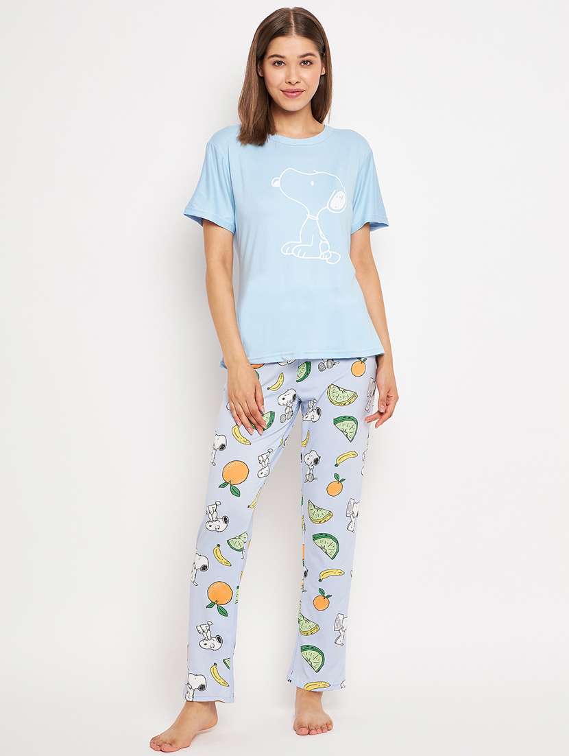 round neck printed nightwear pyjama set 