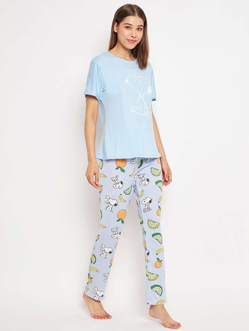 round neck printed nightwear pyjama set  - 20069876 -  Standard Image - 1