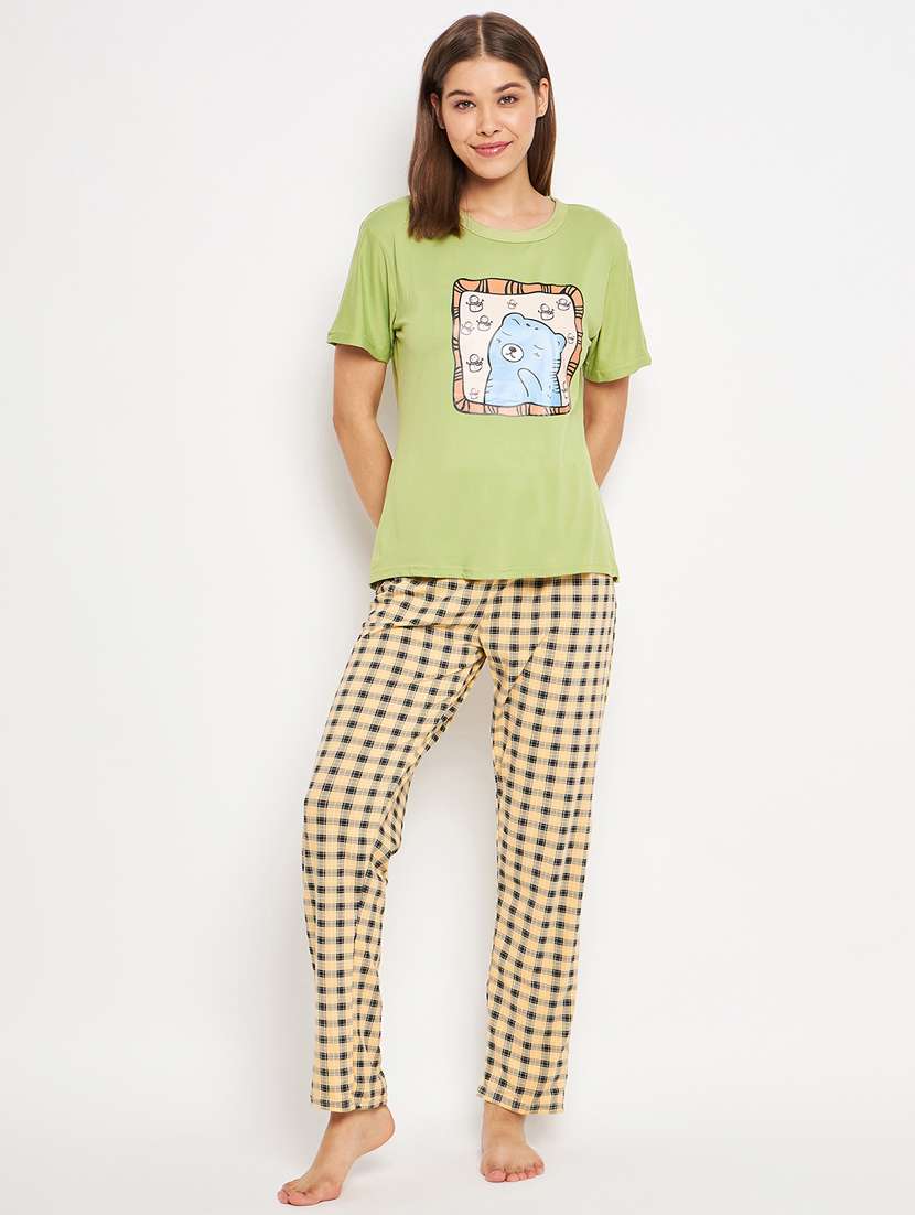 round neck printed nightwear pyjama set - 20069877 - Standard Image - 4
