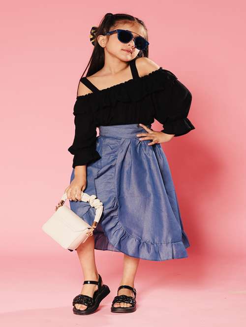 blue solid skirt top twin sets - 20069977 - Standard Image - 0