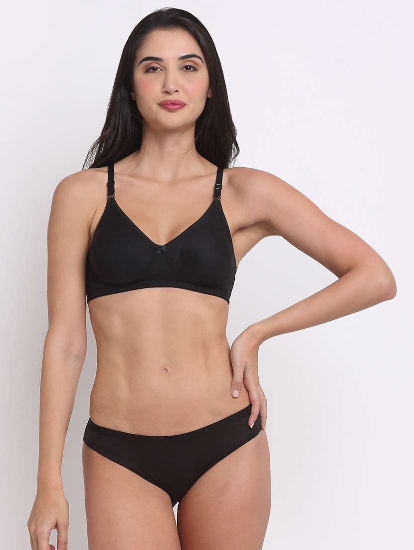 black cotton blend bras and panty set