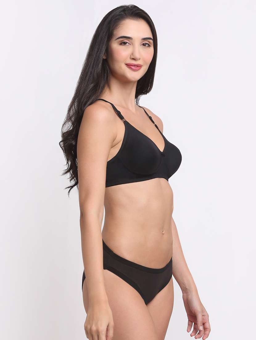 black cotton blend bras and panty set - 20070534 -  Standard Image - 1