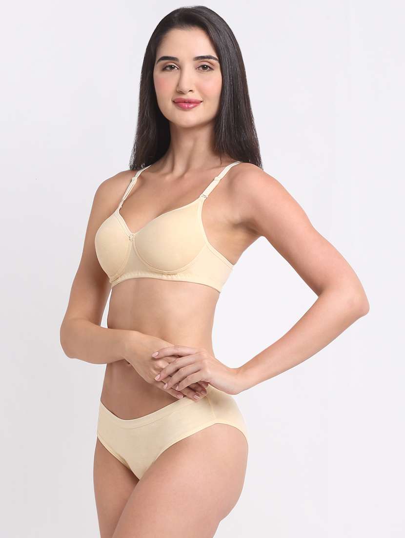 beige cotton blend bras and panty set - 20070536 - Standard Image - 1
