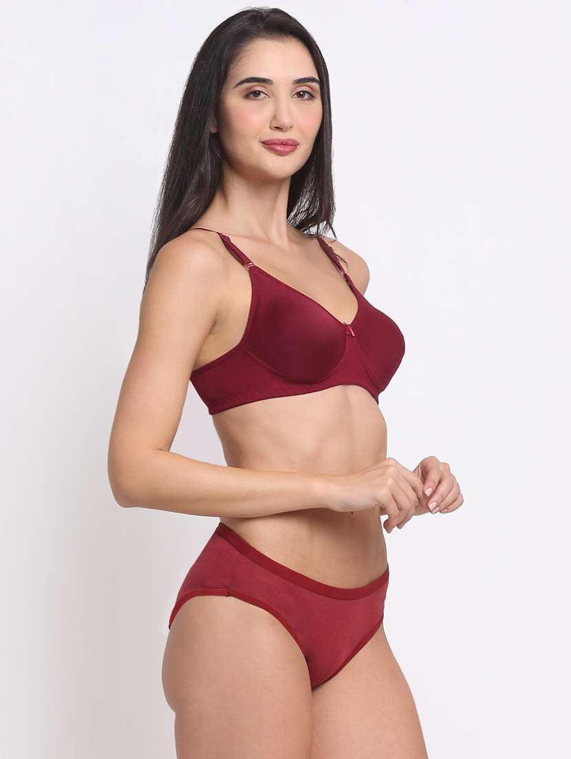 red cotton blend bras and panty set - 20070537 - Standard Image - 1
