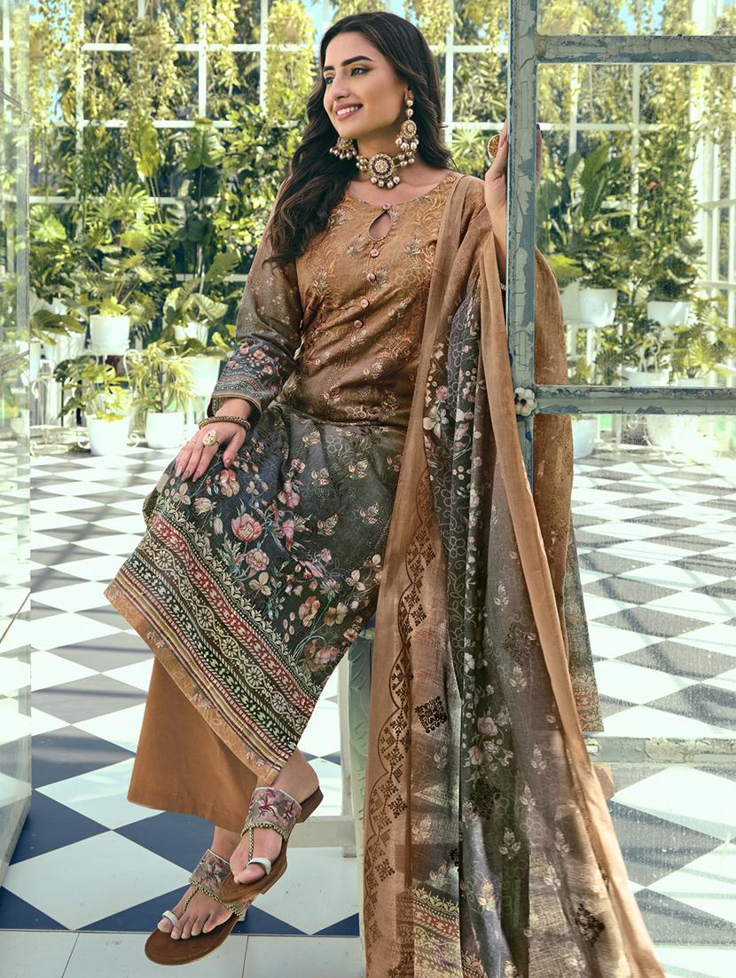 printed cotton unstitched suit set - 20072422 -  Standard Image - 1