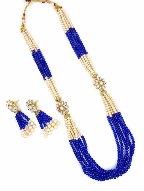 gold plated beads & kundan long necklace set - 20072598 -  Standard Image - 0