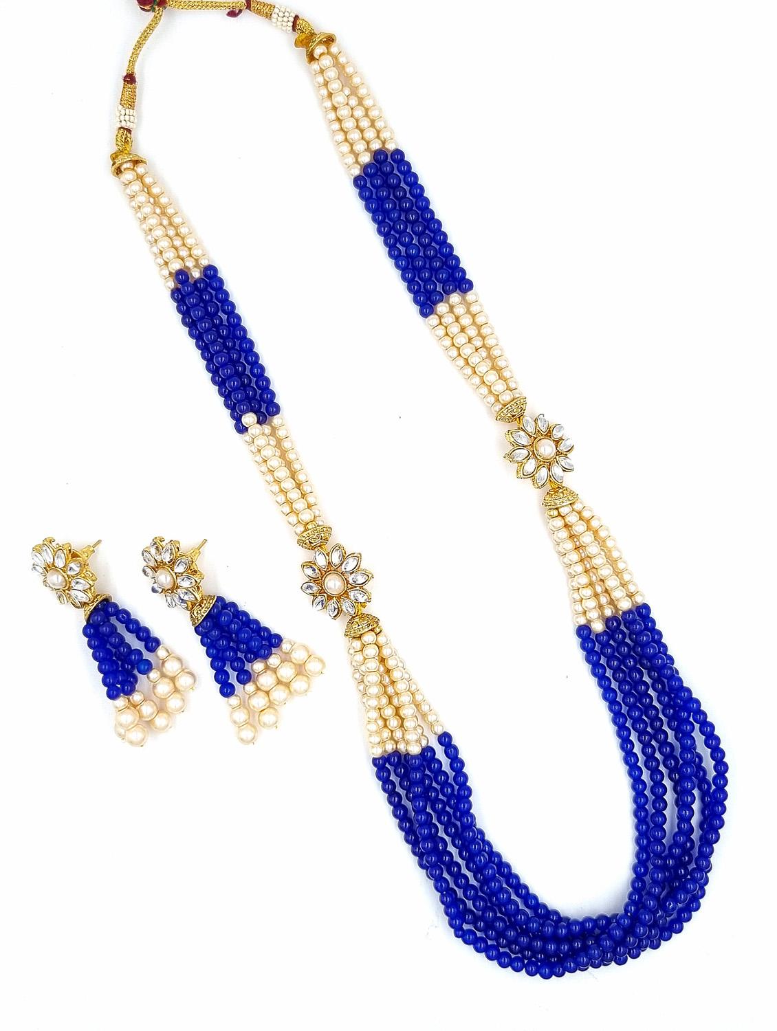 gold plated beads & kundan long necklace set - 20072598 -  Zoom Image - 0