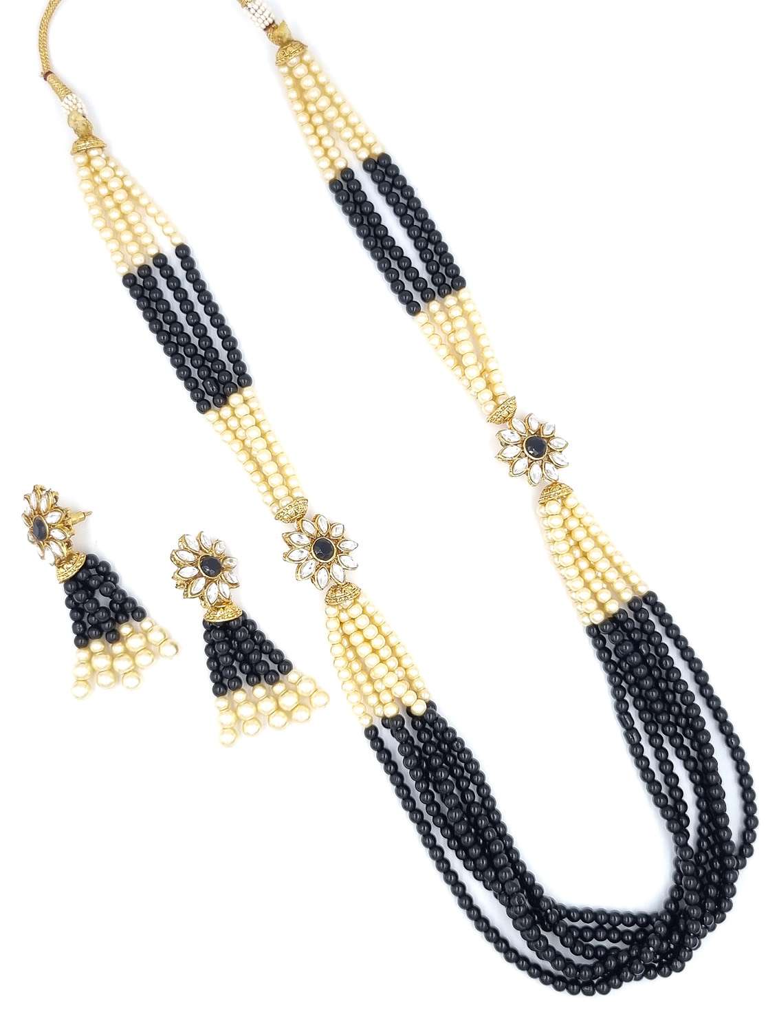 gold plated beads & kundan long necklace set - 20072599 - Zoom Image - 0