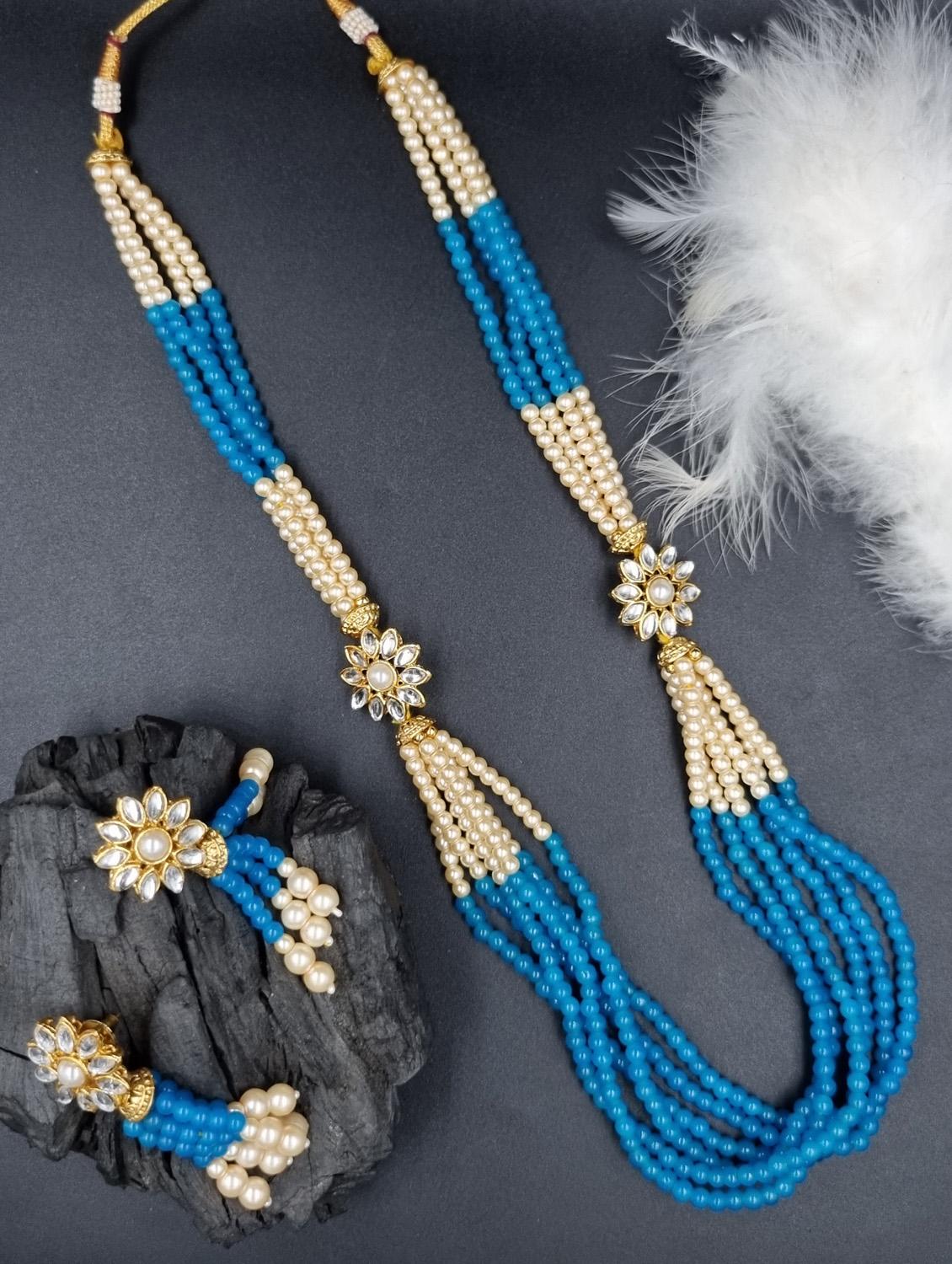 gold plated beads & kundan long necklace set - 20072600 -  Standard Image - 1