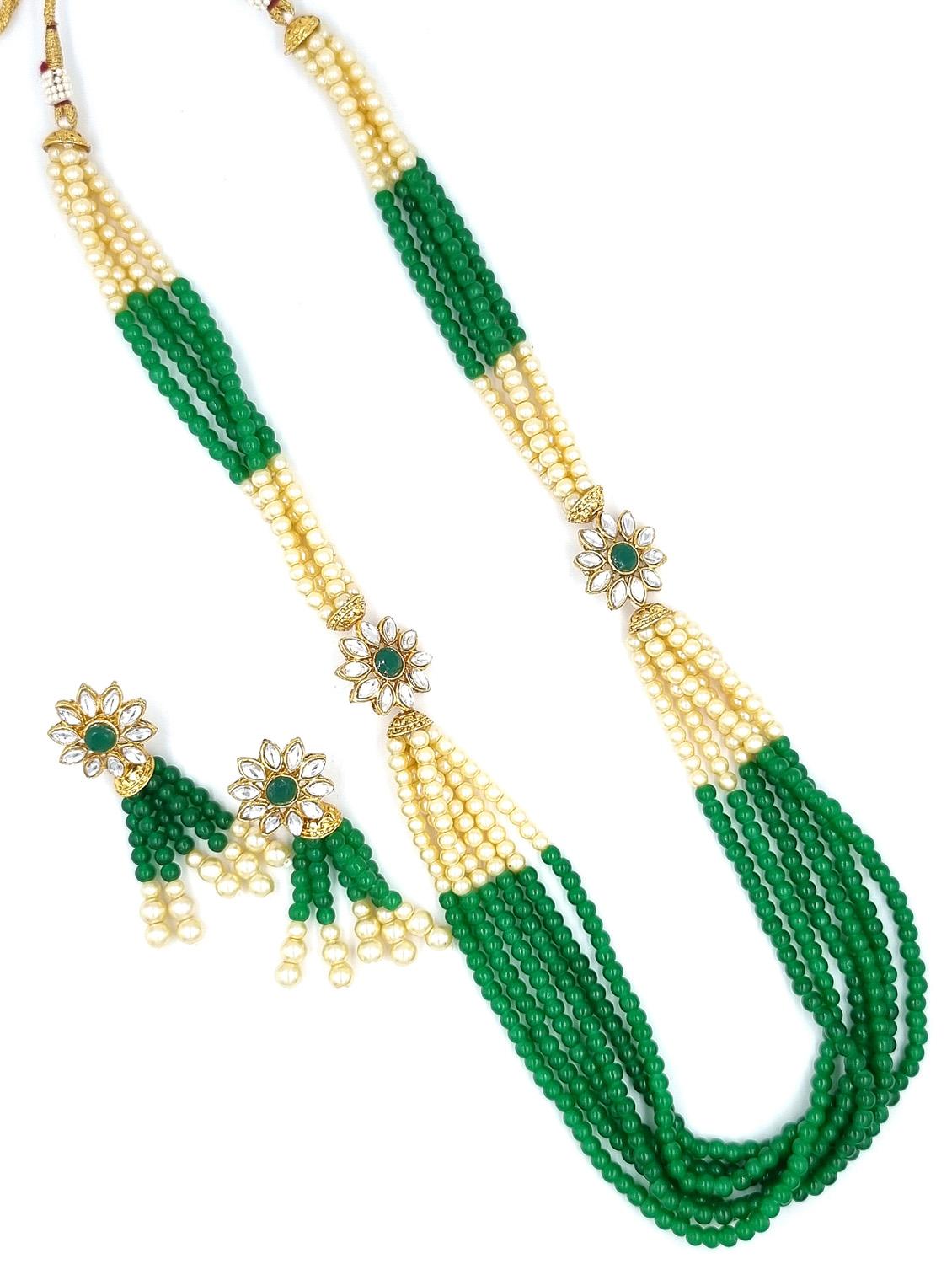 gold plated beads & kundan long necklace set - 20072601 - Zoom Image - 0