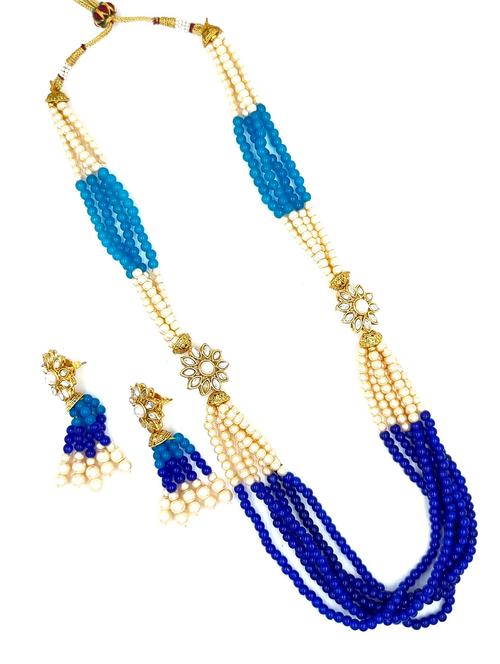 gold plated beads & kundan long necklace set - 20072602 -  Standard Image - 0