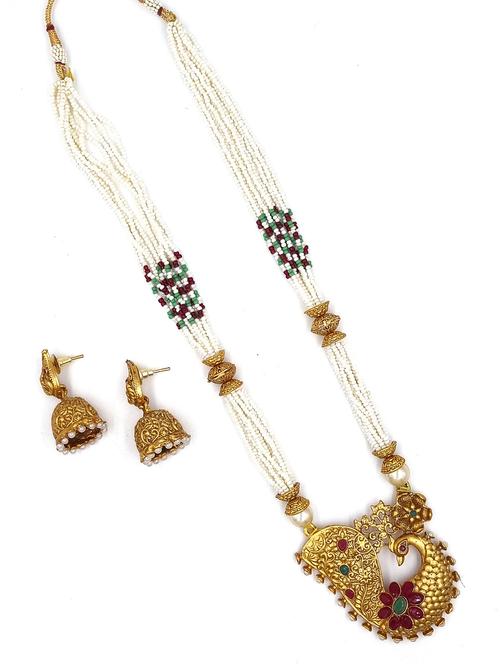 gold plated kundan long necklace set - 20072607 -  Standard Image - 0