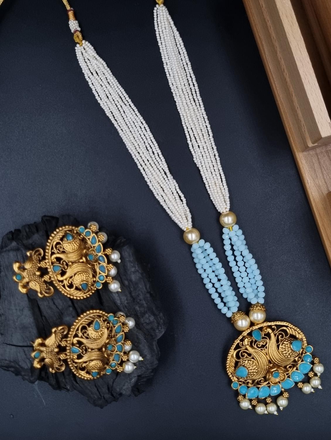 gold plated kundan long necklace set - 20072608 - Standard Image - 1