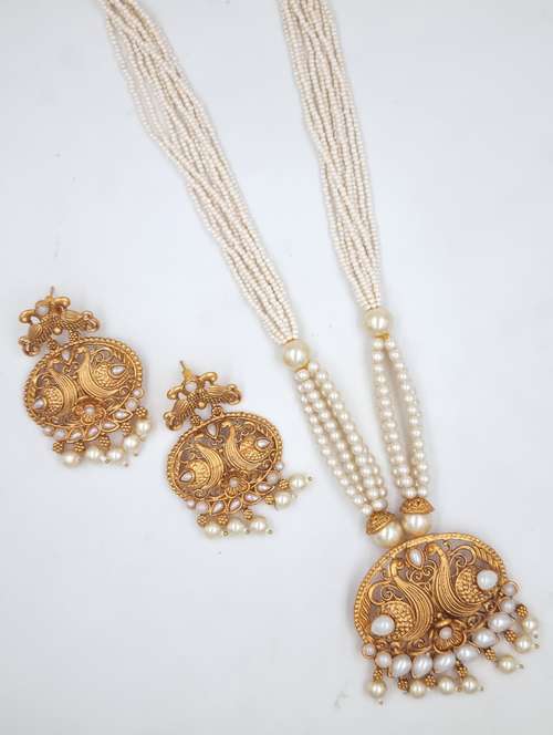 gold plated kundan long necklace set - 20072609 - Standard Image - 0