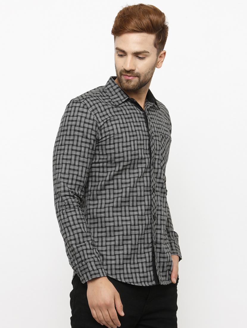 grey checkered cotton casual shirt - 20072631 -  Standard Image - 1