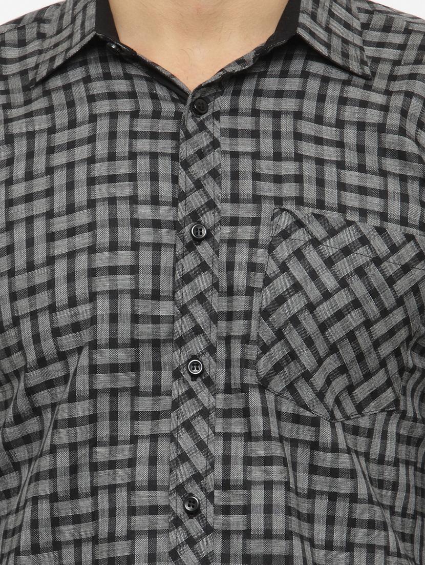 grey checkered cotton casual shirt - 20072631 - Standard Image - 4