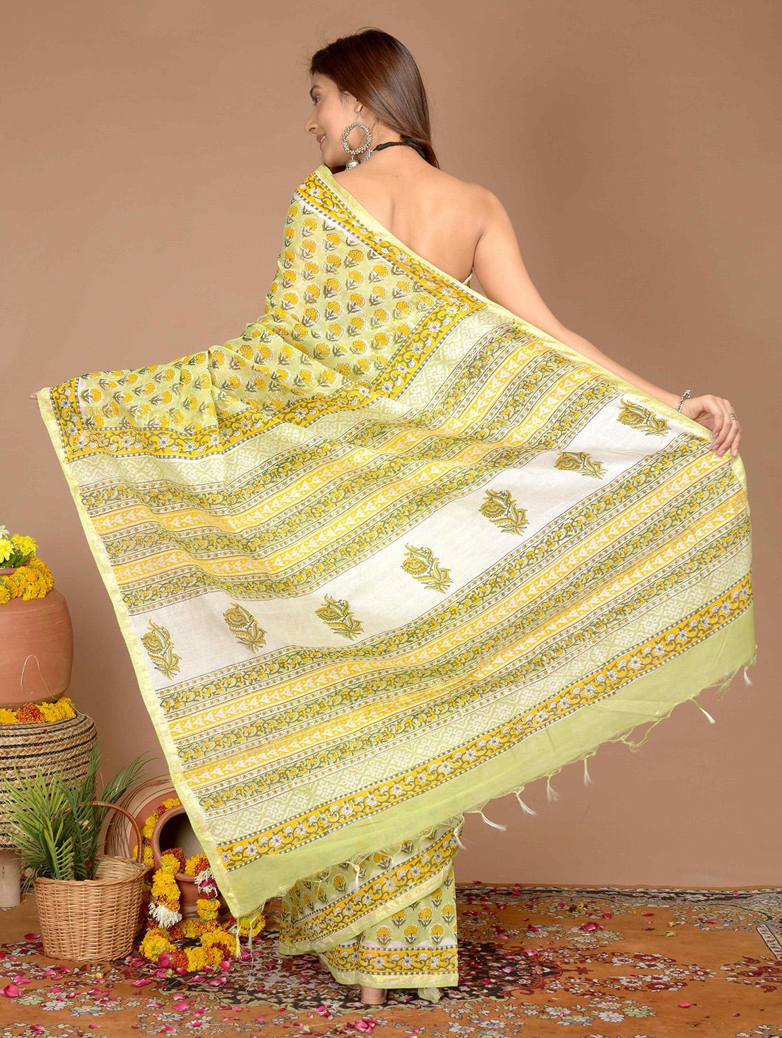 printed saree with blouse piece - 20078294 - Standard Image - 1