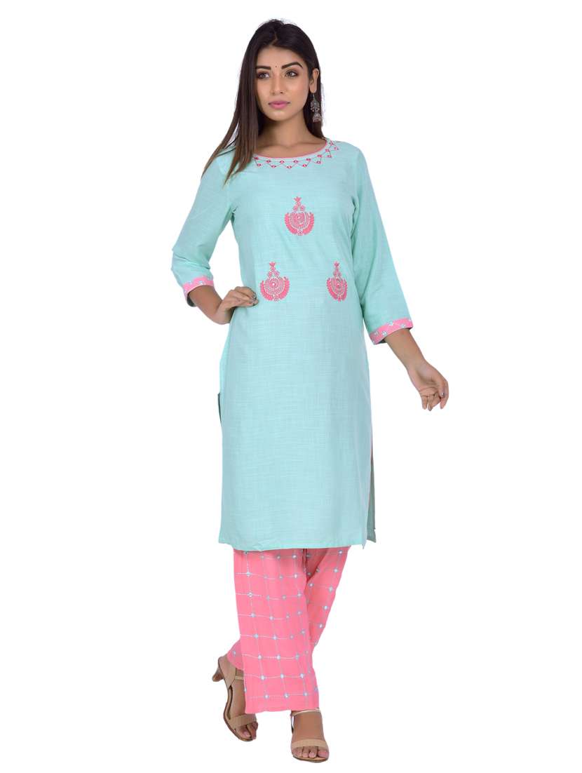 round neck kurta palazzo set - 20078339 -  Standard Image - 1