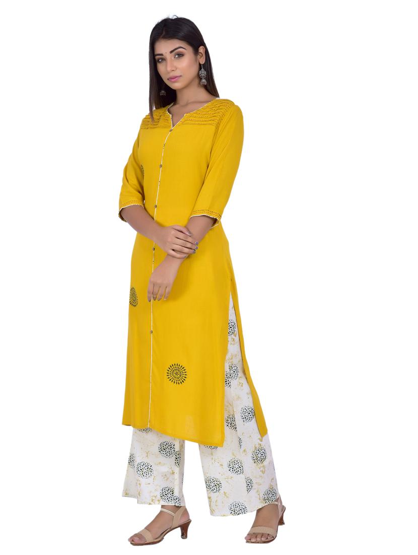 notch neck kurta palazzo set - 20078343 - Standard Image - 1