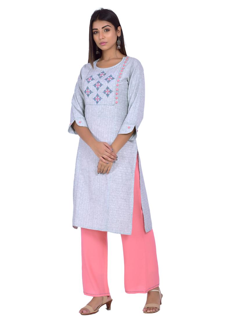 round neck kurta palazzo set - 20078348 - Standard Image - 1