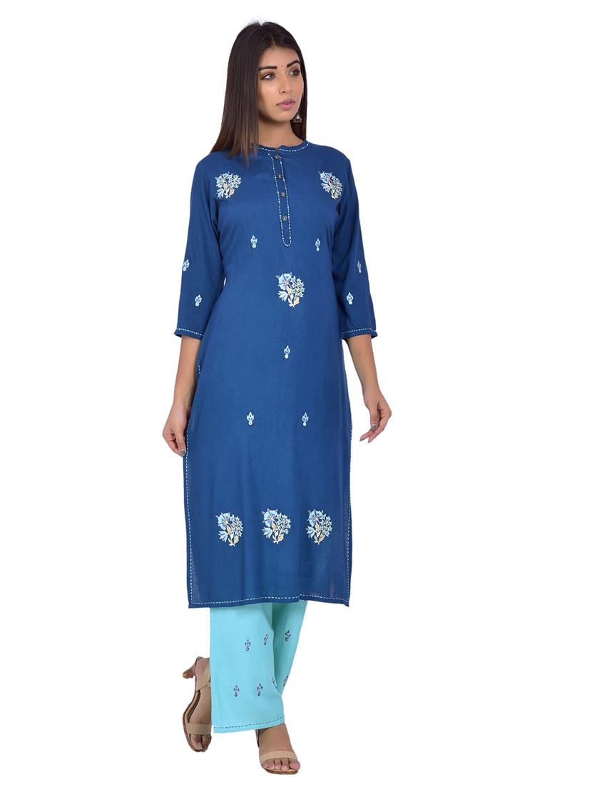 mandarin neck kurta palazzo set - 20078351 -  Standard Image - 1