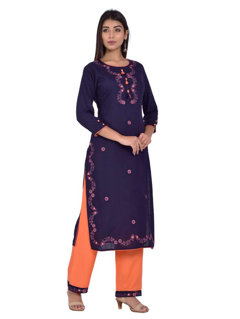 round neck kurta palazzo set - 20078357 -  Standard Image - 1