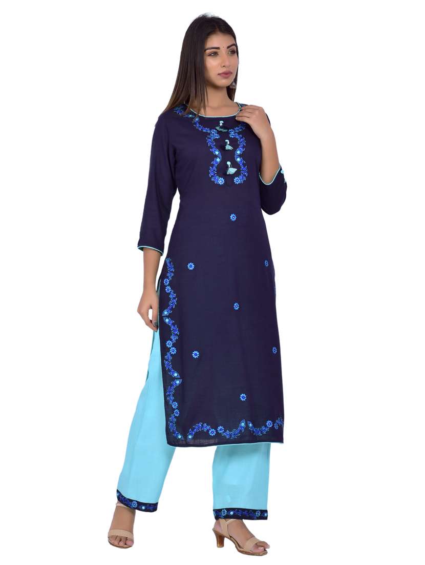 round neck kurta palazzo set - 20078358 -  Standard Image - 1