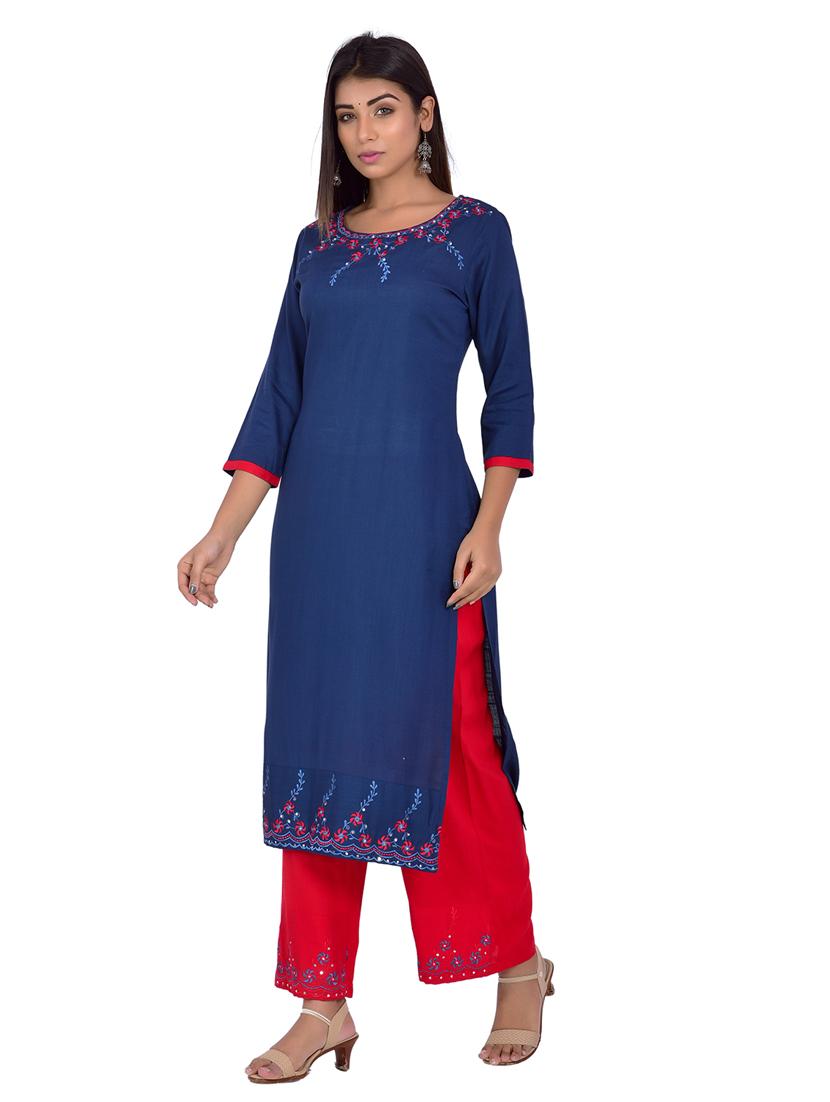 round neck kurta palazzo set - 20078359 - Standard Image - 1