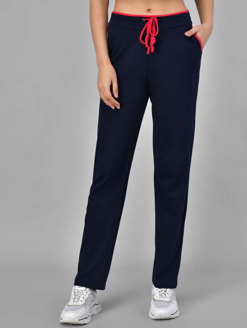 navy blue solid mid rise track pant