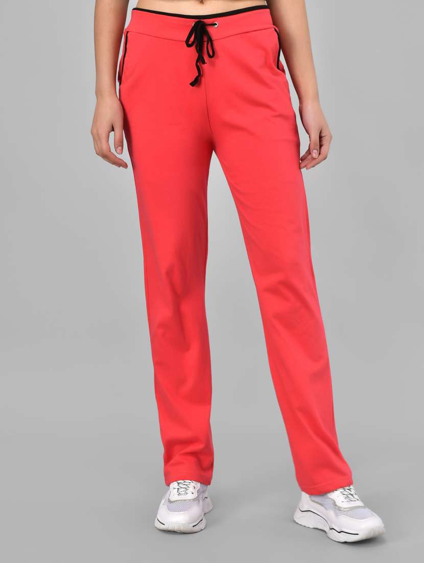 red solid mid rise track pant