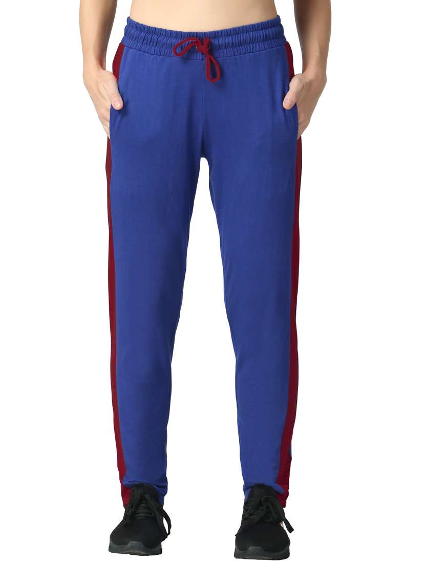 blue color blocked mid rise track pant