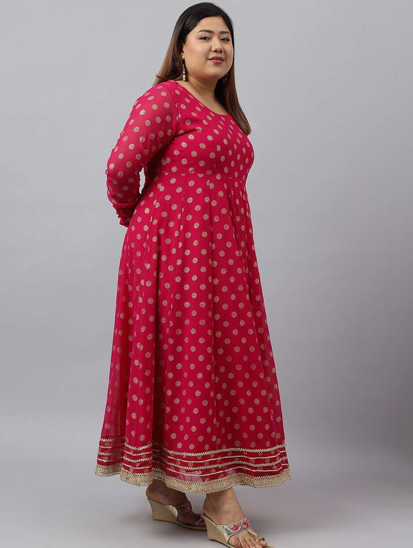 round neck pink kurta dupatta set - 20082729 -  Standard Image - 1