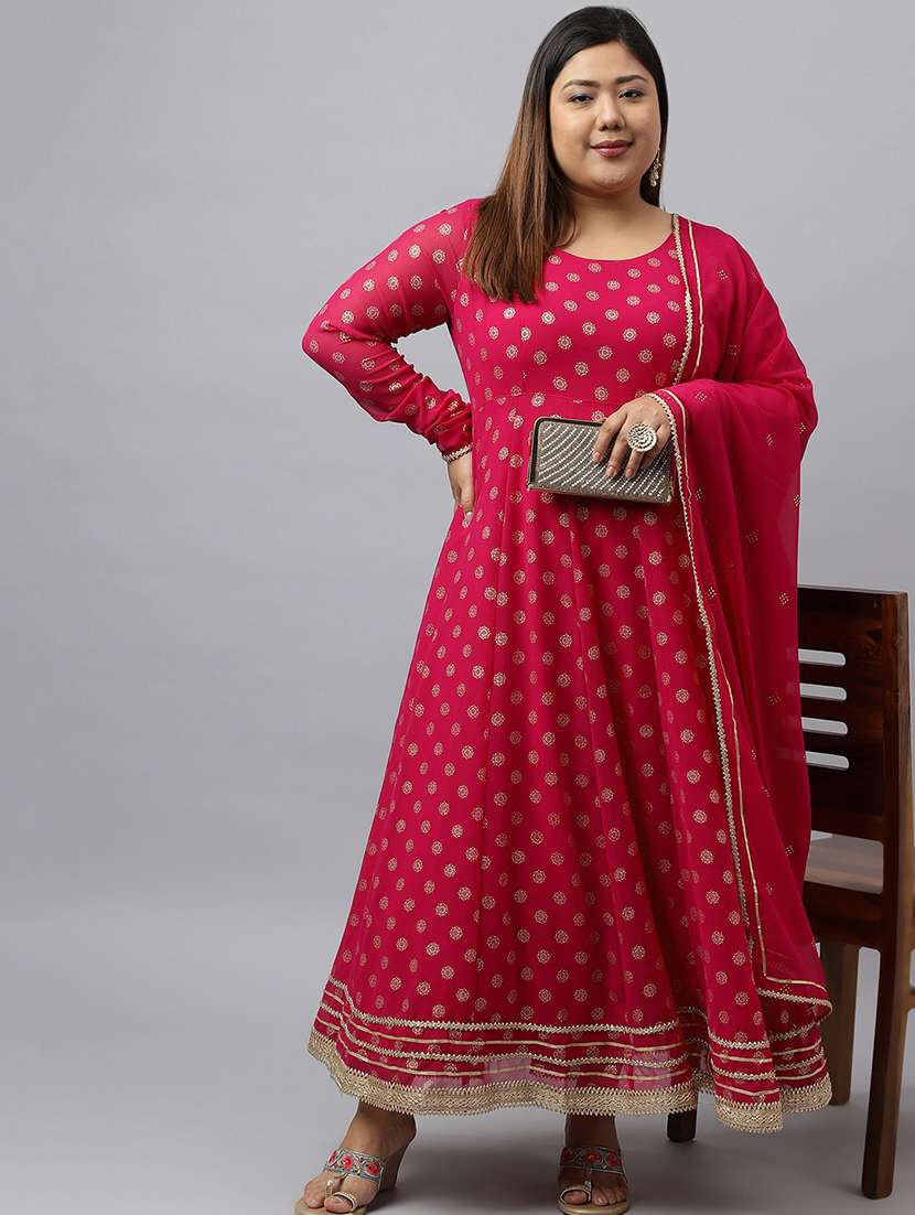 round neck pink kurta dupatta set - 20082729 -  Standard Image - 4