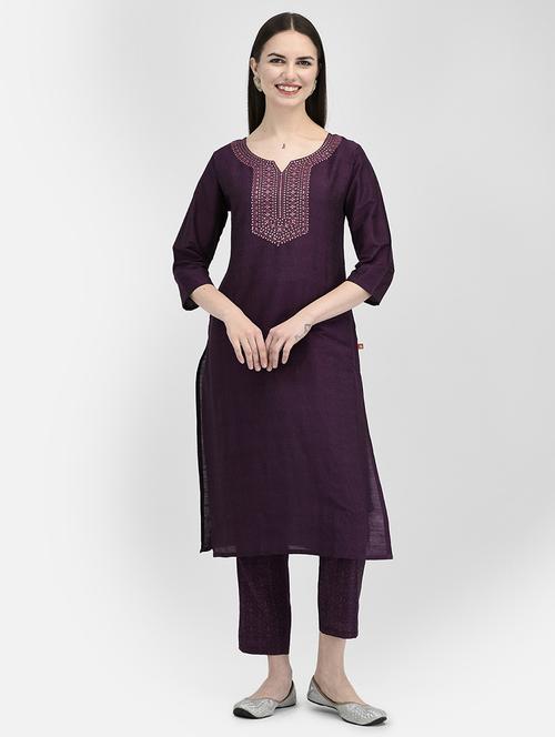 notch neck solid straight kurta - 20083167 -  Standard Image - 0