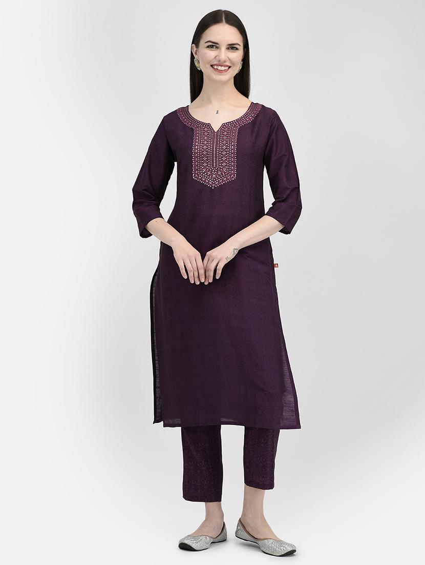 notch neck solid straight kurta - 20083167 -  Zoom Image - 0