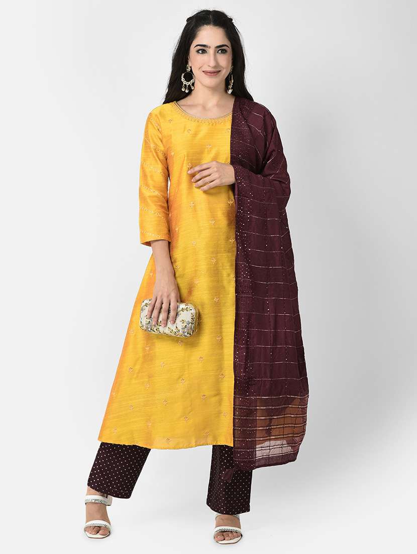 round neck self design a-line kurta